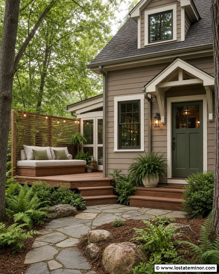 Taupe House With Shaded Garden Daybed - 30 Taupe House Design With Daybed Ideas