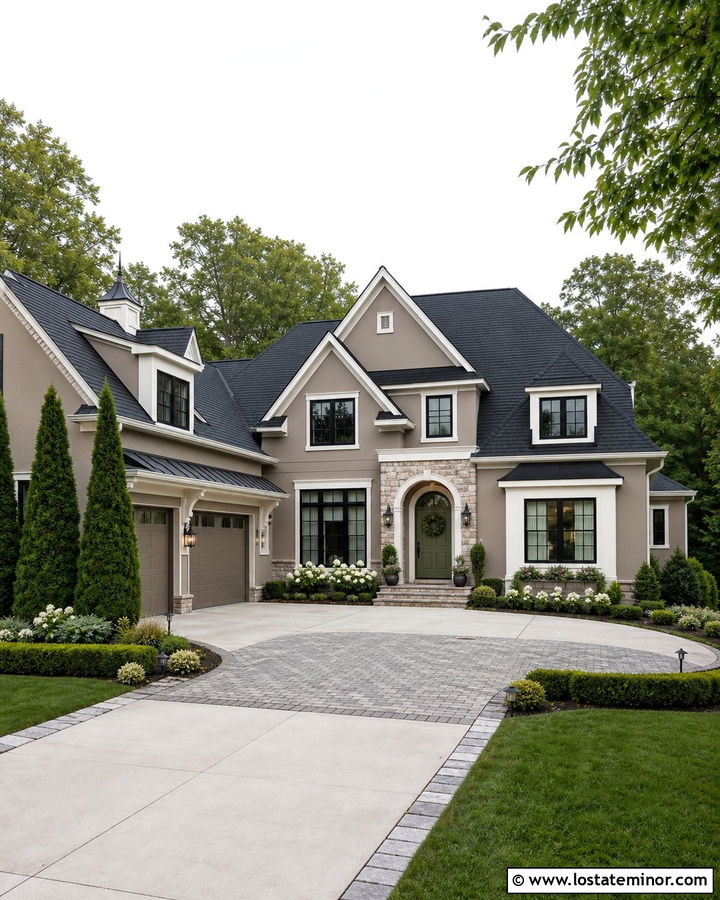 Taupe House With Side Entry Driveway - 30 Taupe House Design With Driveway Ideas