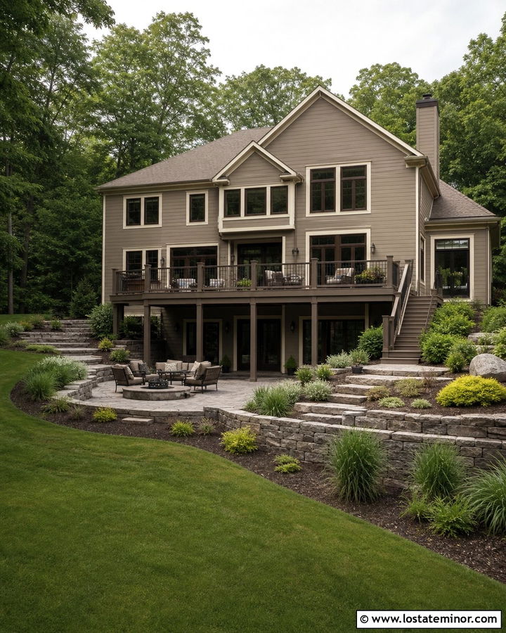 Taupe House With Sloped Backyard - 30 Taupe House Design With Backyard Ideas