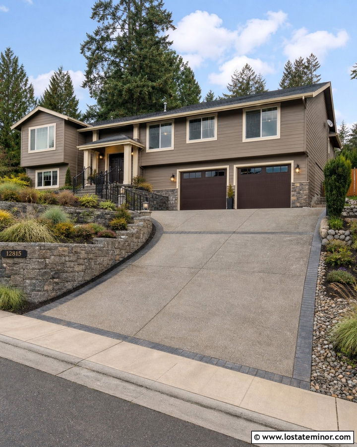 Taupe House With Sloped Driveway - 30 Taupe House Design With Driveway Ideas