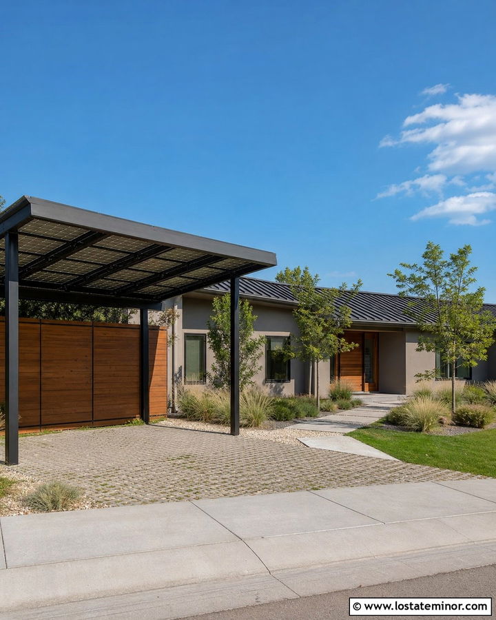Taupe House With Solar Panel Carport - 30 Taupe House Design With Carport Ideas
