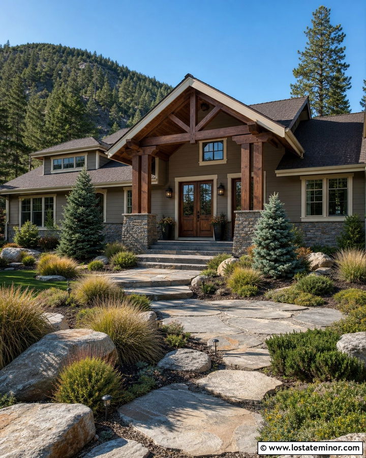 Taupe House With Stained Tongue And Groove Ceiling - 30 Taupe House Design With Porch Ceiling Ideas