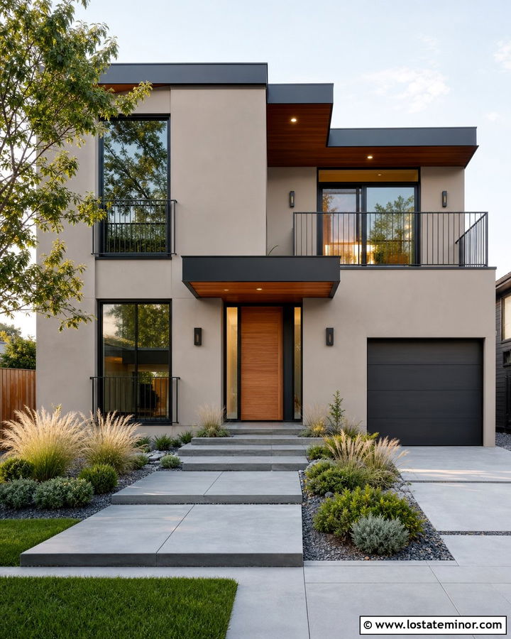Taupe House With Steel Balcony Railings - 30 Taupe House Design With Railings Ideas