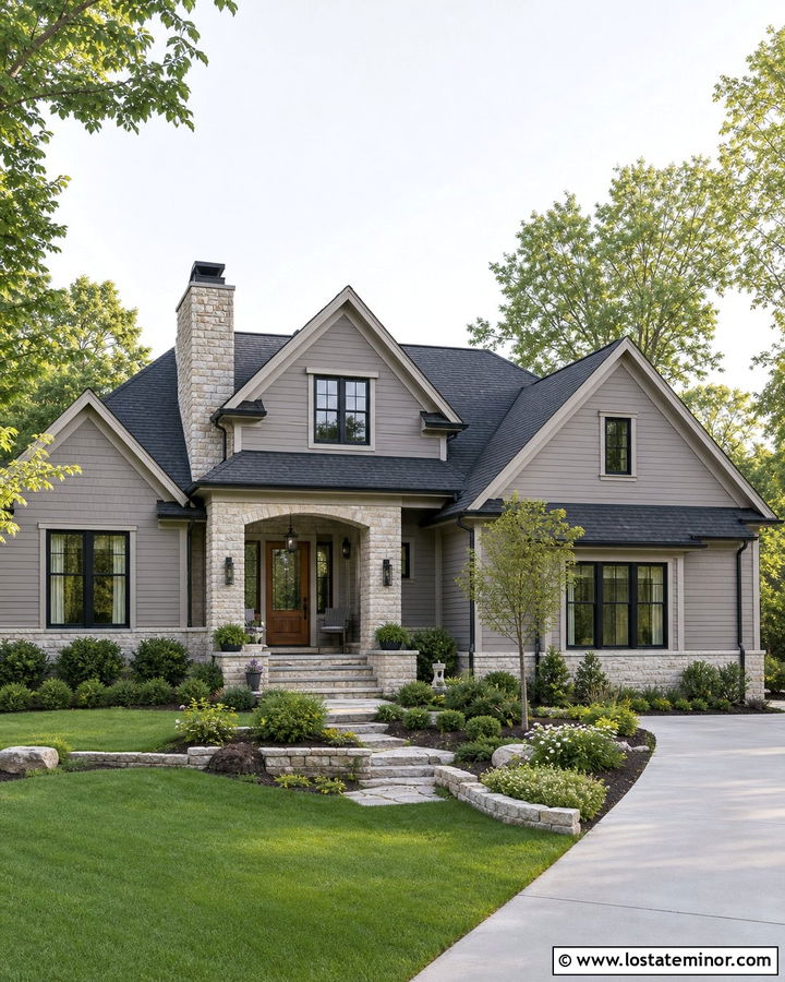 Taupe House With Stone And Black Roof - 30 Taupe House Design With Roof Ideas
