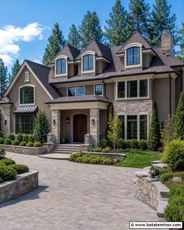 Taupe House With Stone Dormer Accents - 30 Taupe House Design With Dormers Ideas