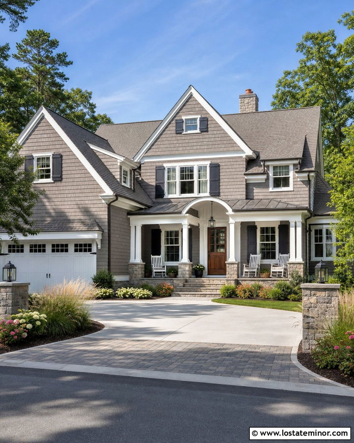 Taupe House With Stone Driveway Apron - 30 Taupe House Design With Driveway Ideas