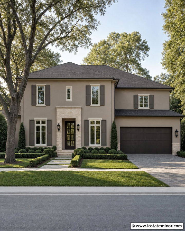 Taupe House With Taupe Shutters - 30 Taupe House Design With Shutters Ideas