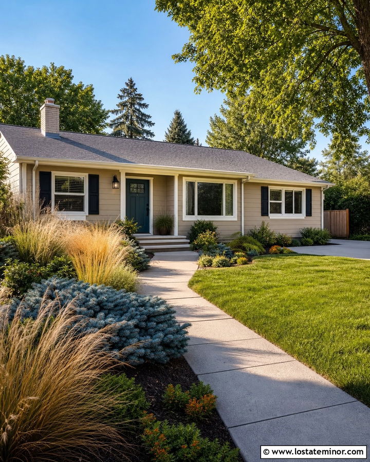 Taupe House With Teal Front Door - 30 Taupe House Design With Entry Door Ideas