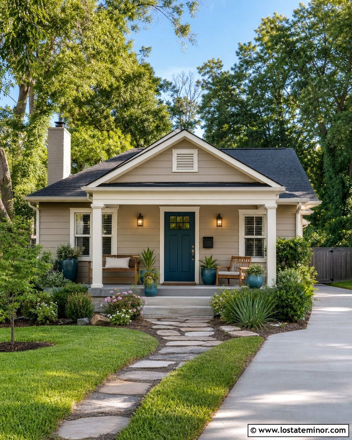 Taupe House With Teal Front Door - 30 Taupe House Design With Accents Ideas