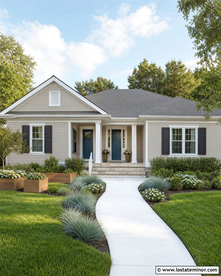 Taupe House With Teal Storm Door - 30 Taupe House Design With Storm Door Ideas