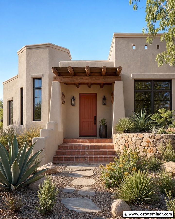 Taupe House With Terracotta Front Door - 30 Taupe House Design With Front Door Ideas