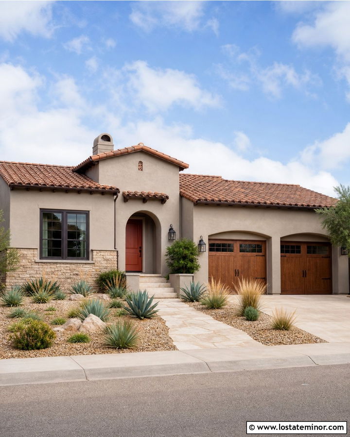Taupe House With Terracotta Front Door - 30 Taupe House Design With Entry Door Ideas