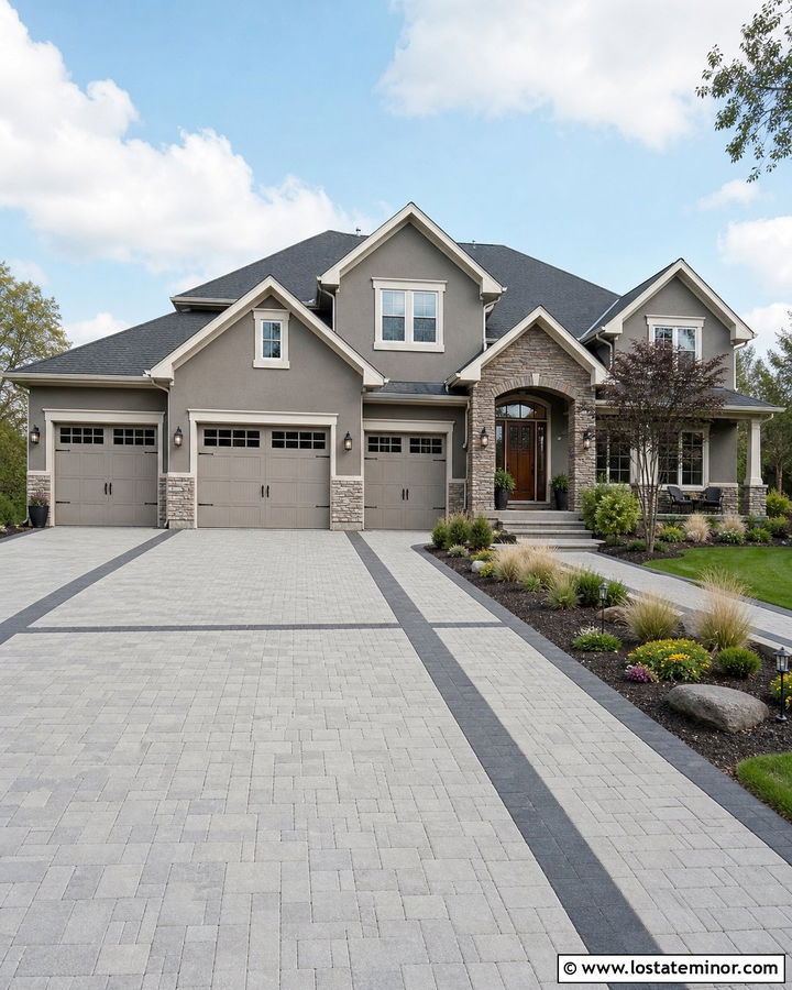 Taupe House With Three Car Driveway - 30 Taupe House Design With Driveway Ideas