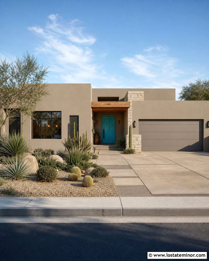 Taupe House With Turquoise Front Door - 30 Taupe House Design With Front Door Ideas