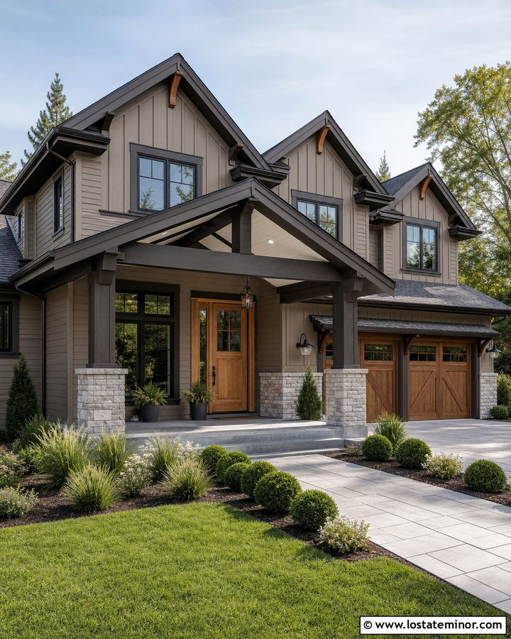 Taupe House With Two Tone Porch Ceiling - 30 Taupe House Design With Porch Ceiling Ideas