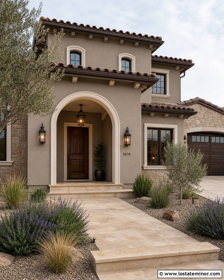Taupe House With Warm Beige Porch Ceiling - 30 Taupe House Design With Porch Ceiling Ideas