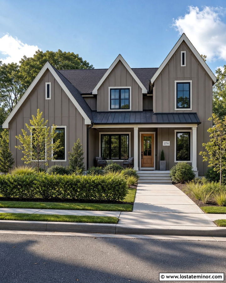 Taupe House With White Address Plaque - 30 Taupe House Design With House Numbers Ideas