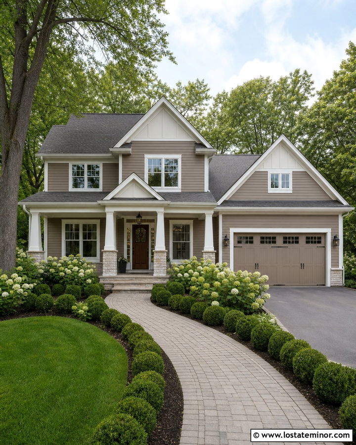 Taupe House With White Board And Batten Gables - 30 Taupe House Design With Gables Ideas
