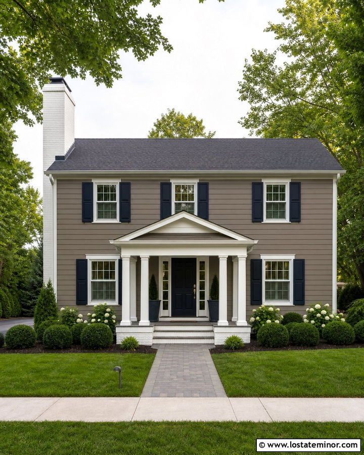 Taupe House With White Brick Chimney - 30 Taupe House Design With Chimney Ideas