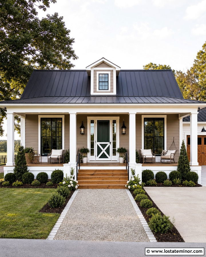 Taupe House With White Crossbuck Screen Door - 30 Taupe House Design With Screen Door Ideas