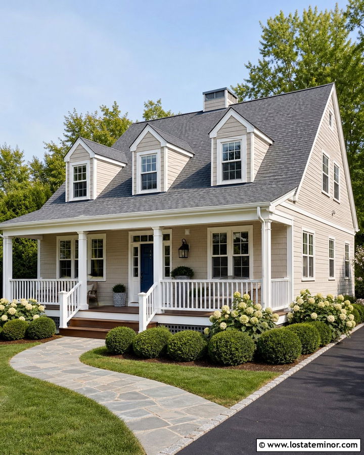 Taupe House With White Deck Railing - 30 Taupe House Design With Deck Ideas