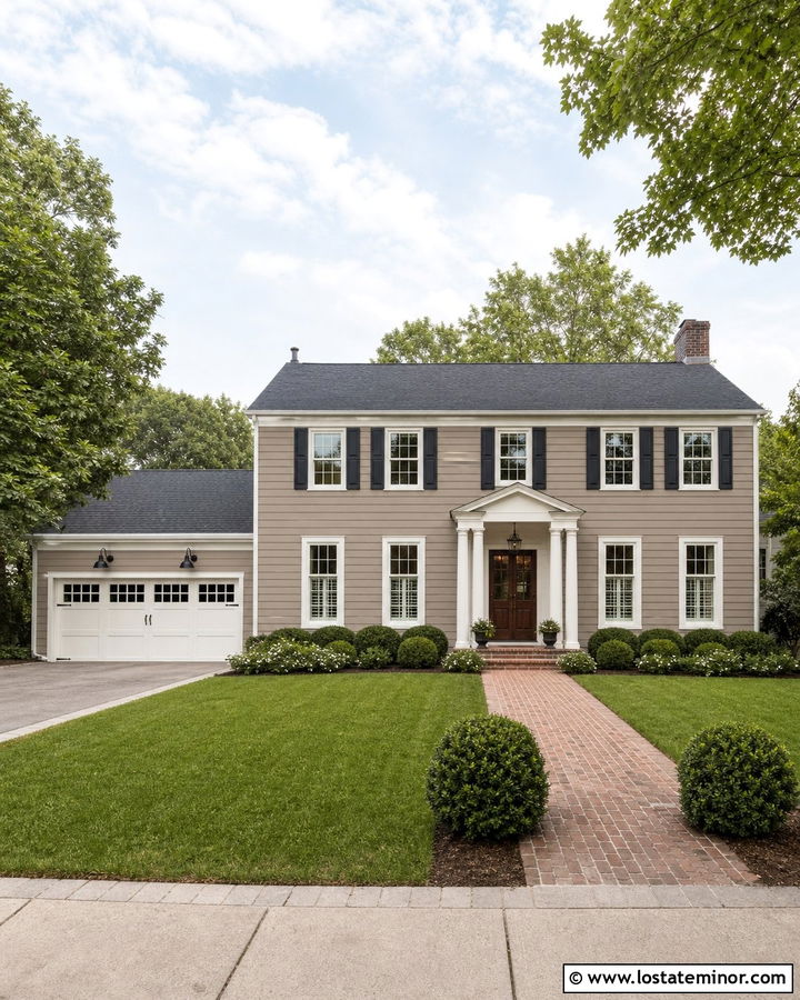 Taupe House With White Garage Door - 30 Taupe House Design With Garage Door Ideas