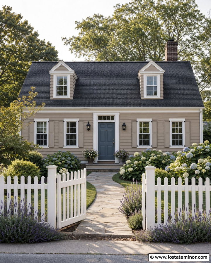 Taupe House With White Picket Fence - 30 Taupe House Design With Fence Ideas