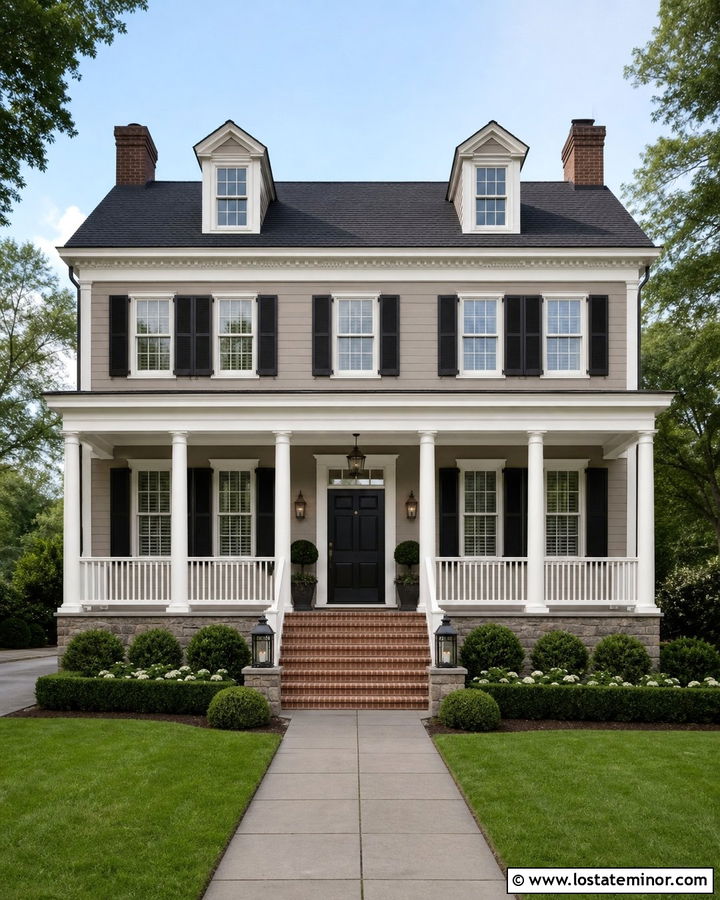 Taupe House With White Porch Ceiling - 30 Taupe House Design With Porch Ceiling Ideas