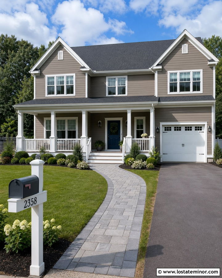 Taupe House With White Post Mailbox - 30 Taupe House Design With Mailbox Ideas