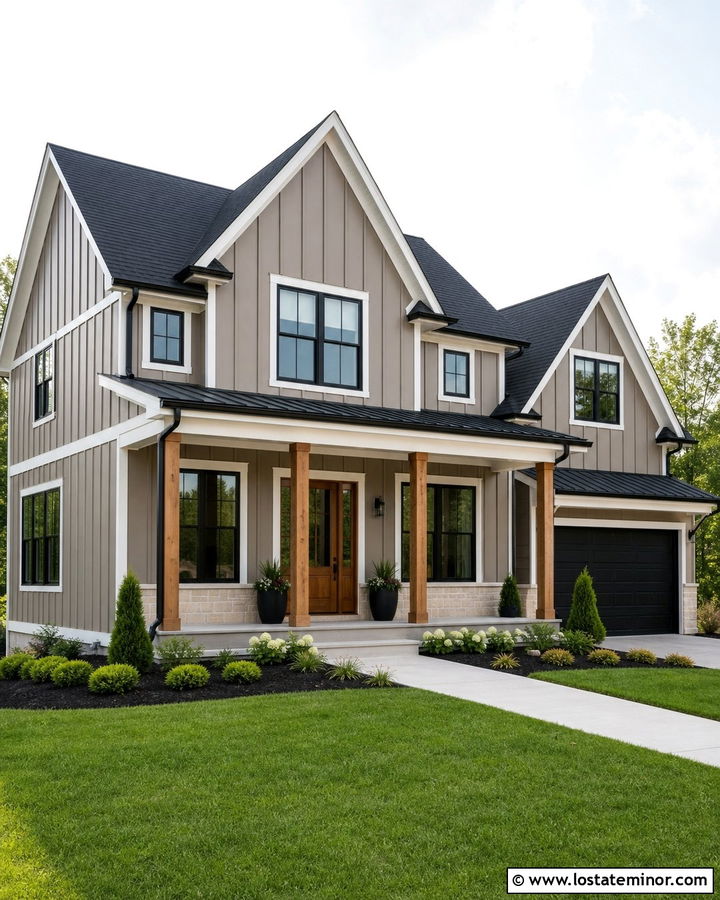 Taupe House With White Trim And Black Roof - 30 Taupe House Design With Roof Ideas