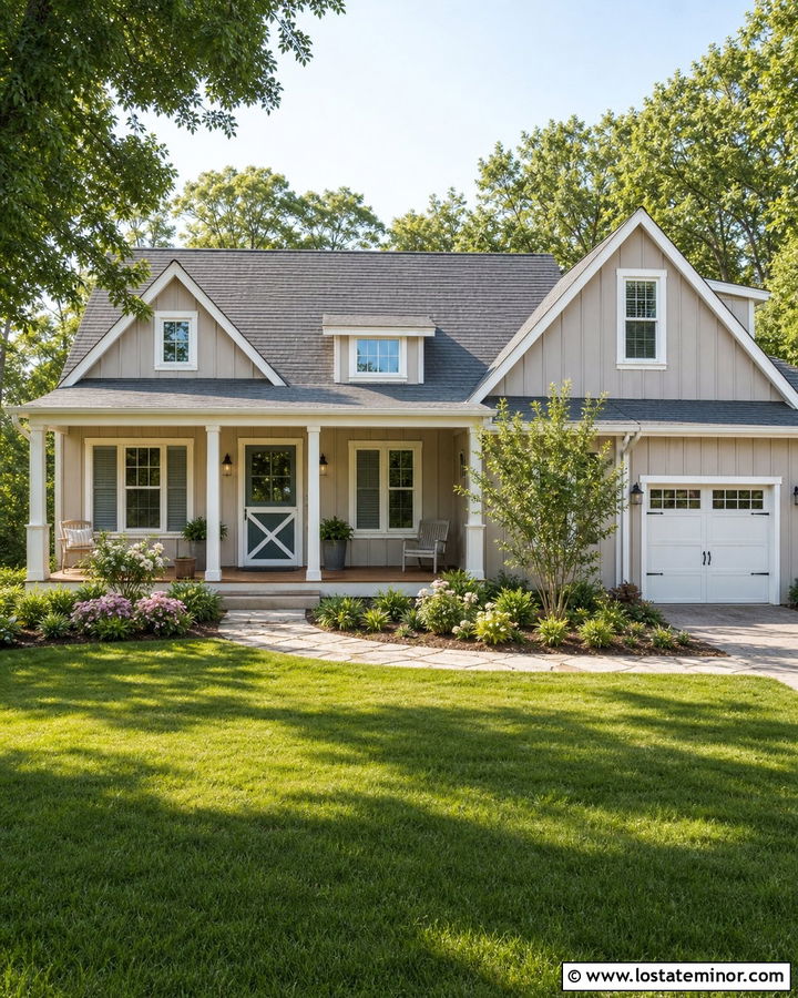 Taupe House With White Wood Screen Door - 30 Taupe House Design With Screen Door Ideas