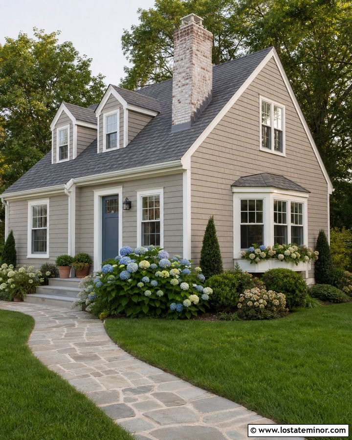 Taupe House With Whitewashed Brick Chimney - 30 Taupe House Design With Chimney Ideas