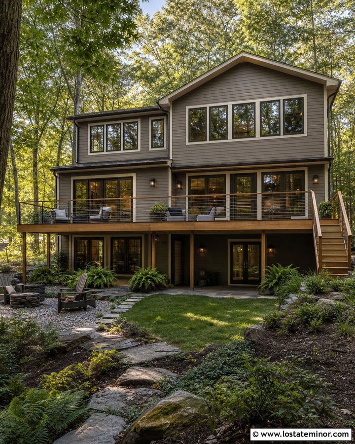 Taupe House With Wooded Backyard - 30 Taupe House Design With Backyard Ideas