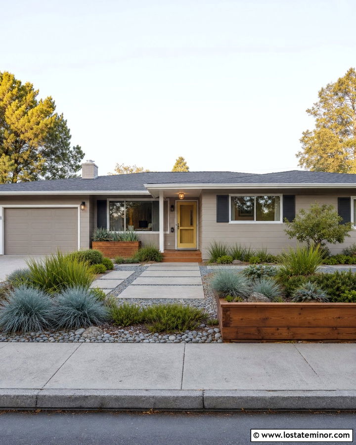 Taupe House With Yellow Storm Door - 30 Taupe House Design With Storm Door Ideas