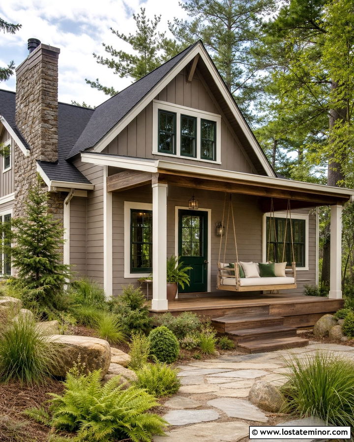 Taupe Lake House With Rope Bed Swing - 30 Taupe House Design With Swing Ideas