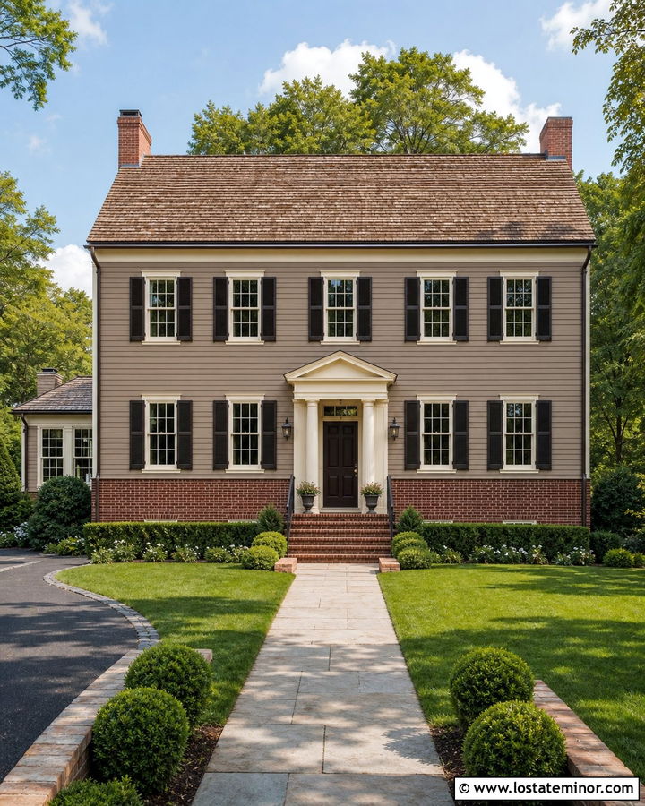 Taupe Lap Siding With Red Brick - 30 Taupe House Design With Siding Ideas
