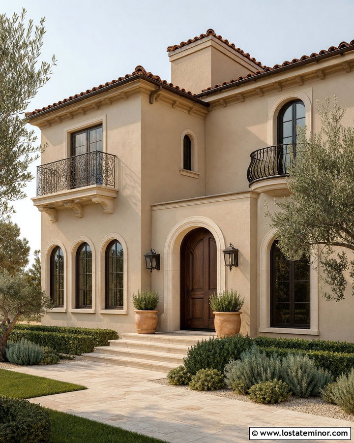 Taupe Mediterranean House With Beige Window Frames - 30 Taupe House Design With Window Frames Ideas