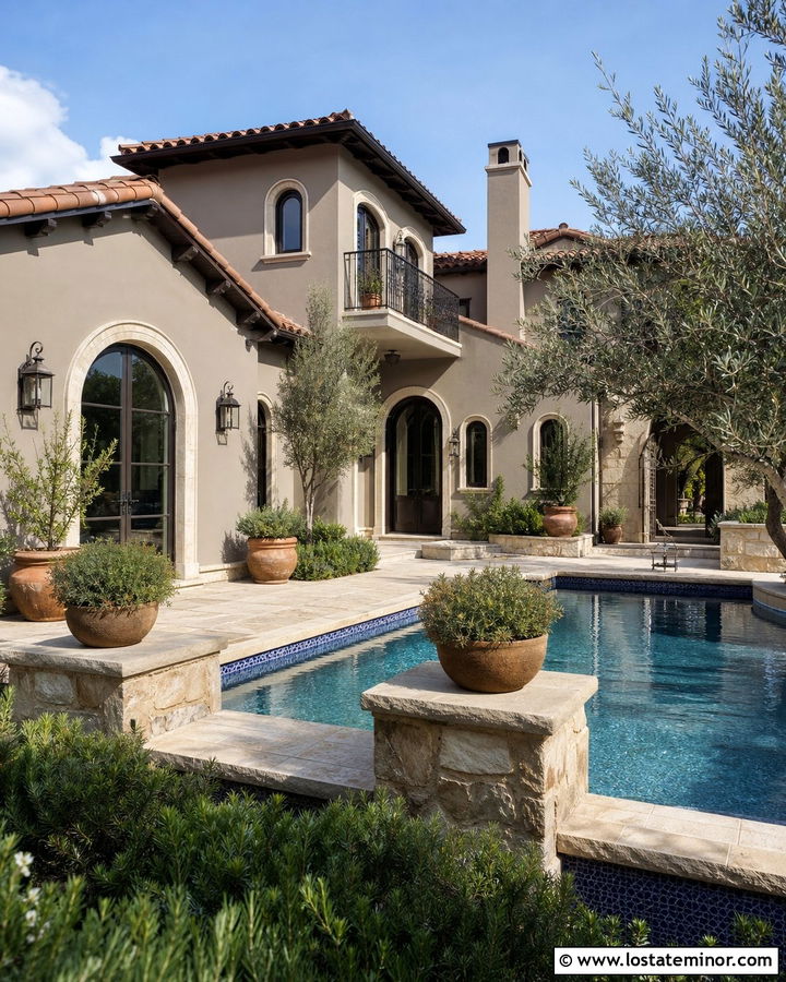 Taupe Mediterranean House With Courtyard Pool - 30 Taupe House Design With Swimming Pool Ideas