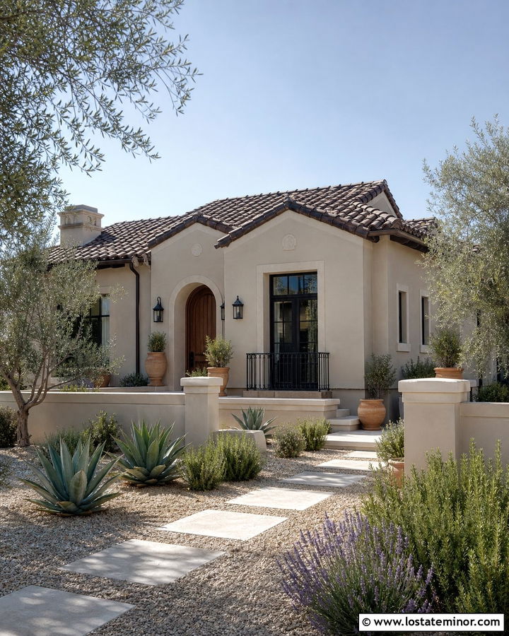 Taupe Mediterranean House With Drought Tolerant Yard - 30 Taupe House Design With Front Yard Ideas