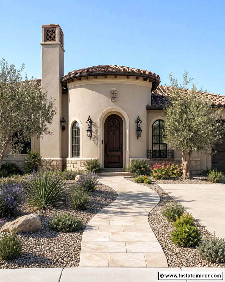 Taupe Mediterranean House With Stucco Chimney - 30 Taupe House Design With Chimney Ideas