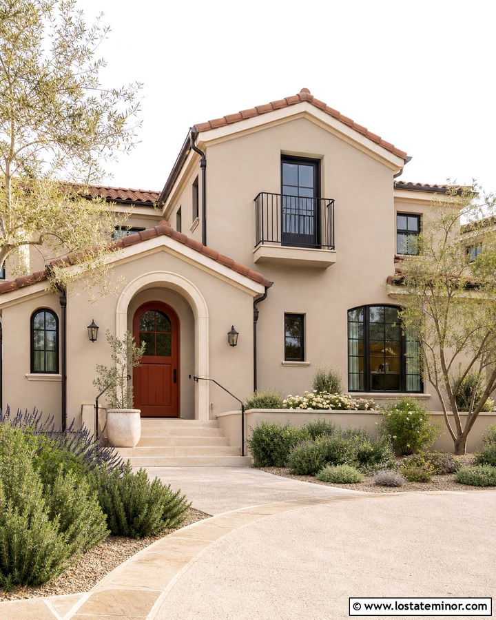 Taupe Mediterranean House With Terracotta Dutch Door - 30 Taupe House Design With Dutch Door Ideas