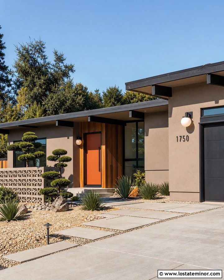 Taupe Midcentury House With Black Globe Lights - 30 Taupe House Design With Light Fixtures Ideas