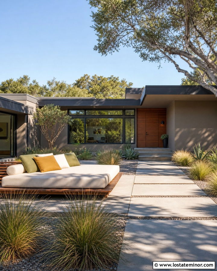 Taupe Midcentury House With Slatted Wood Daybed - 30 Taupe House Design With Daybed Ideas
