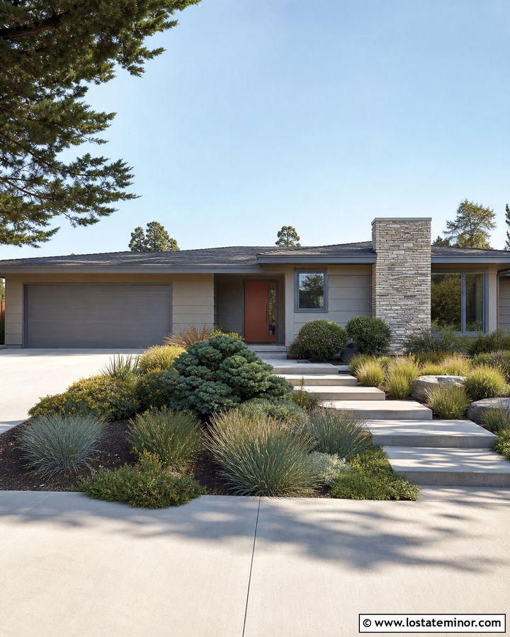 Taupe Midcentury House With Steel Gray Window Frames - 30 Taupe House Design With Window Frames Ideas
