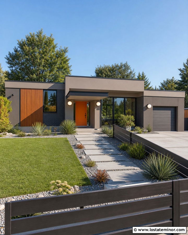Taupe Midcentury Modern House With Globe Lights - 30 Taupe House Design With Lighting Ideas