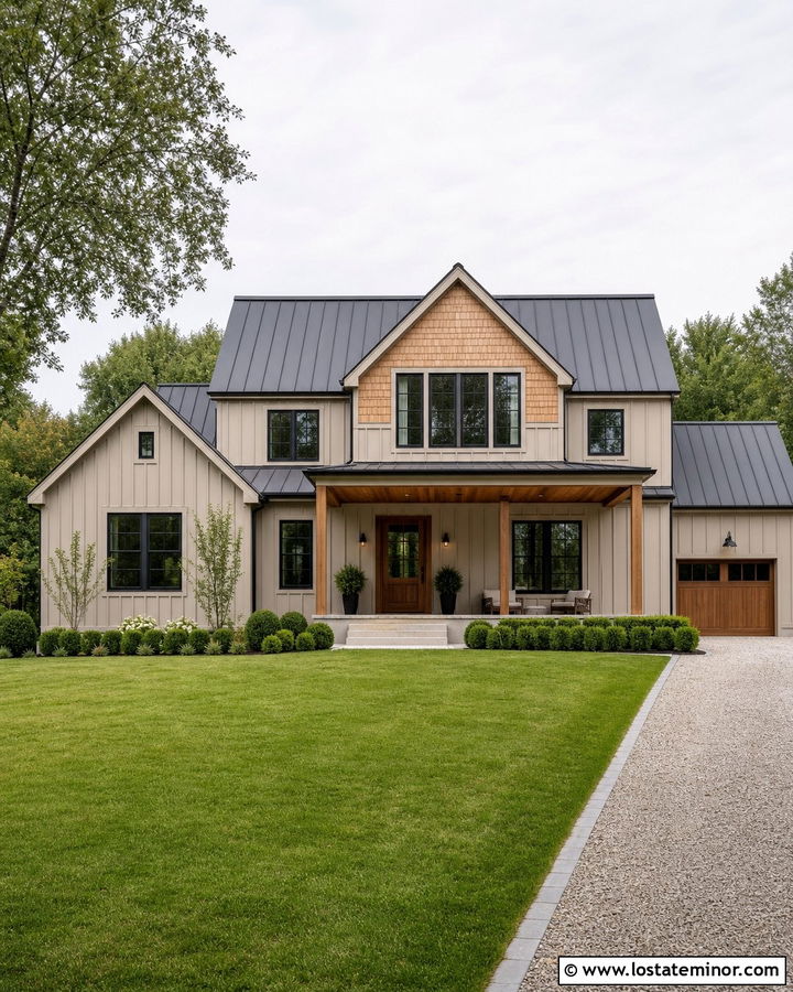 Taupe Modern Farmhouse With Cedar Shake Accents - 30 Taupe House Design With Cedar Shake Ideas