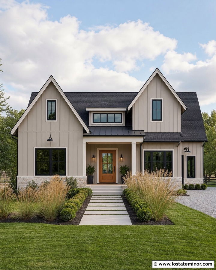 Taupe Modern Farmhouse With Shingles - 30 Taupe House Design With Shingles Ideas