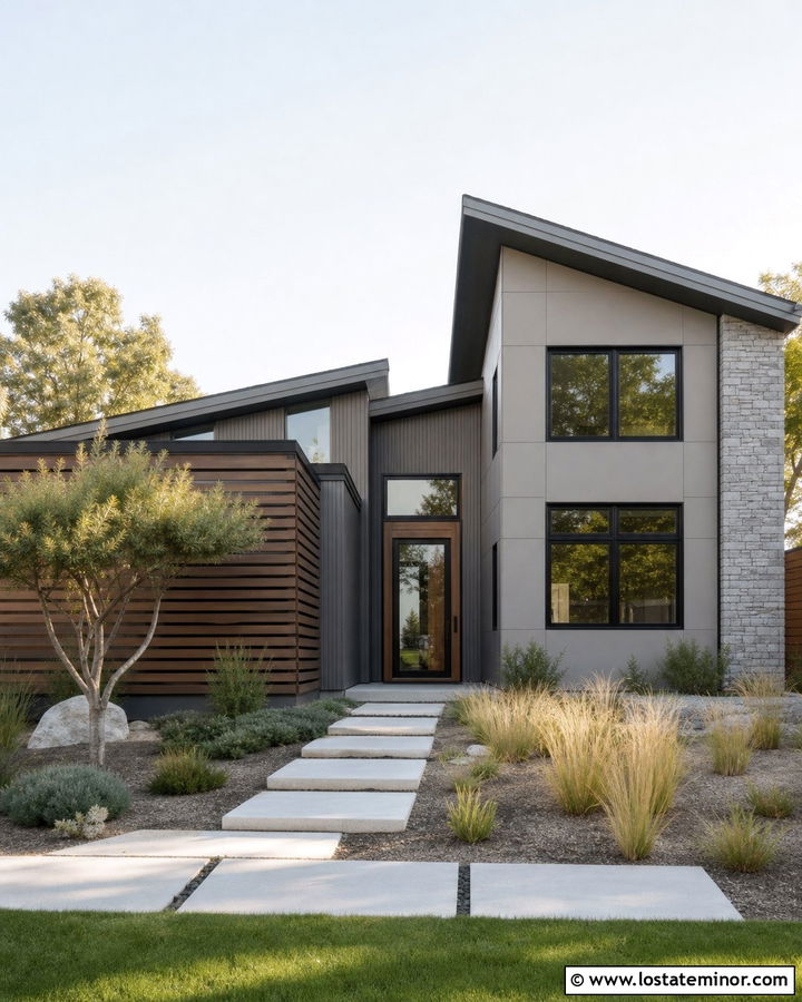 Taupe Modern House With Black Storm Door - 30 Taupe House Design With Storm Door Ideas