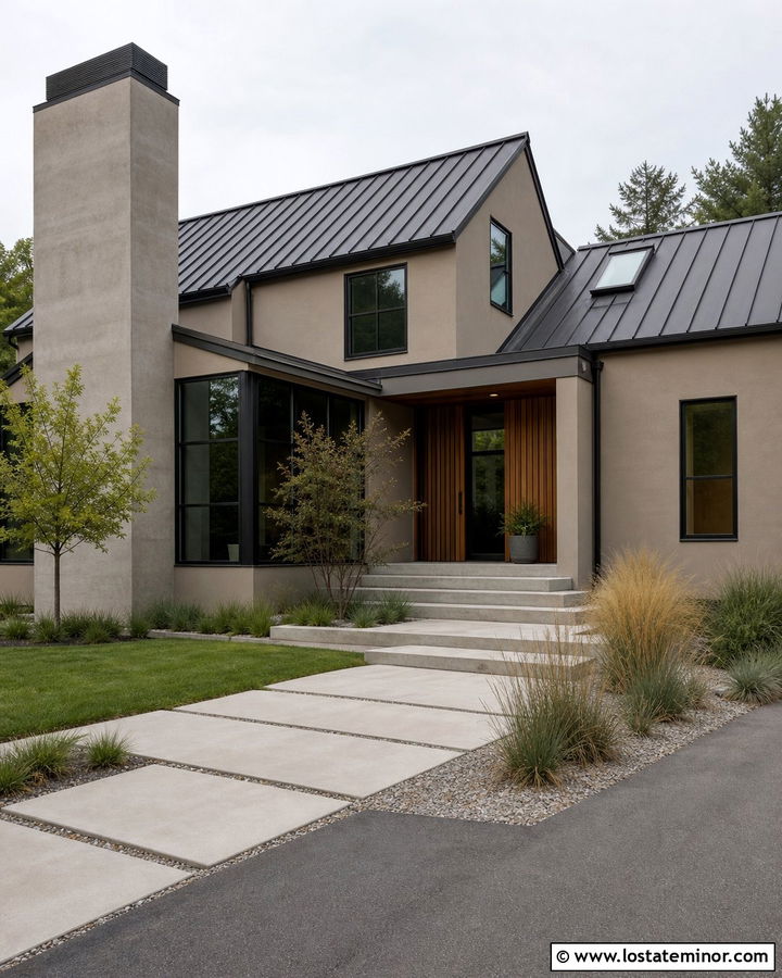 Taupe Modern House With Concrete Chimney - 30 Taupe House Design With Chimney Ideas
