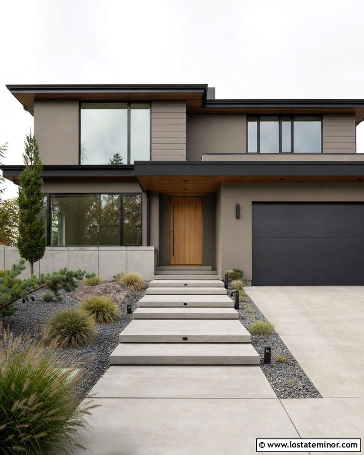 Taupe Modern House With Concrete Wainscoting - 30 Taupe House Design With Wainscoting Ideas